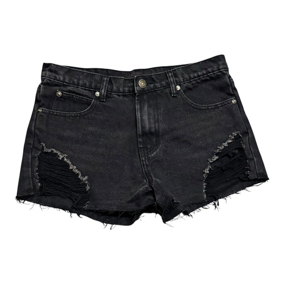 Sadie & Sage NWT Black Distressed Denim Shorts Sz S Raw Hem Micro 1.5" Inseam - Picture 2 of 11